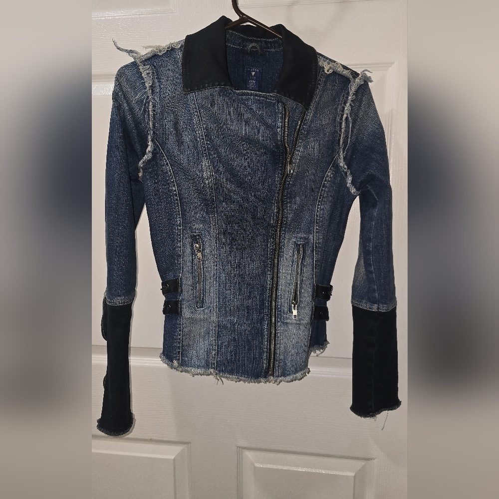Guess Blue Denim Jacket with Black Accents - Picture 1 of 5